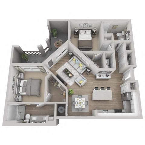 Juniper 2-bed, 2-bath floor plan layout at our apartments in Morrisville