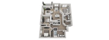 Merlot 3-bed, 2-bath floor plan layout at our Morrisville rentals