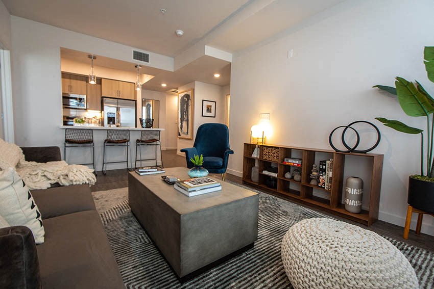 a living room with a couch and a coffee table