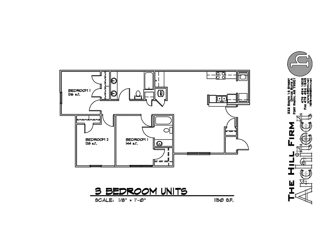 a floor plan of three bedroom units with a bathroom and a closet