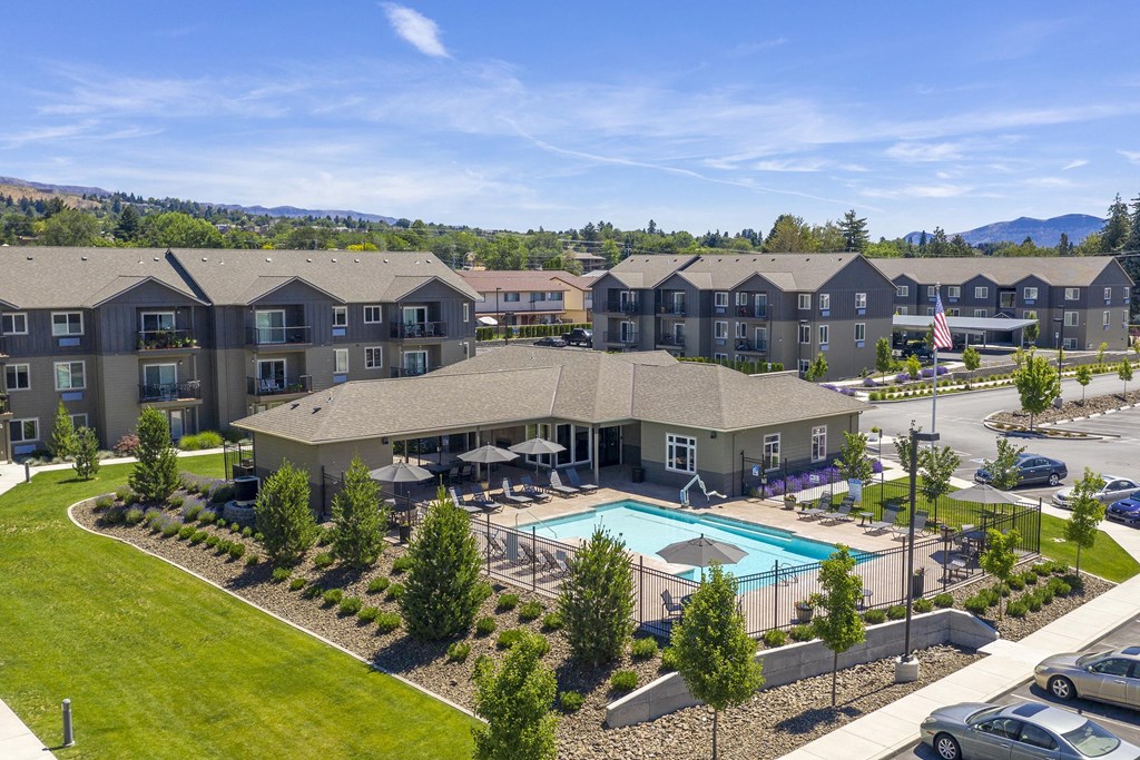 Aerial View Of Pool Aerial View Of Pool at Rylee Ann Apartments, Washington