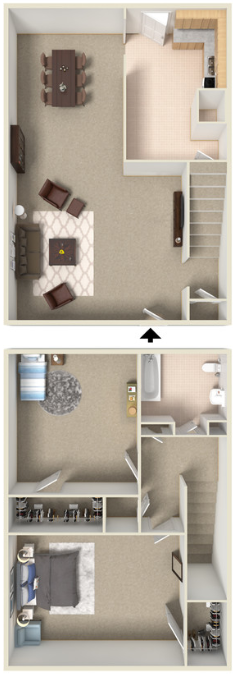 2 Bed / 1 Bath Townhome