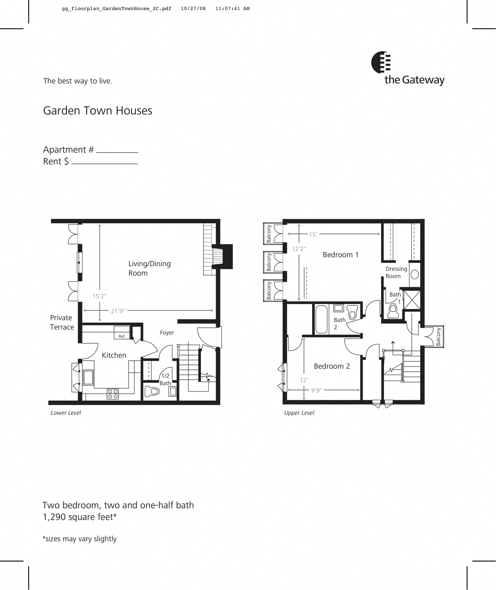 Town house floor plan 1327 sf
