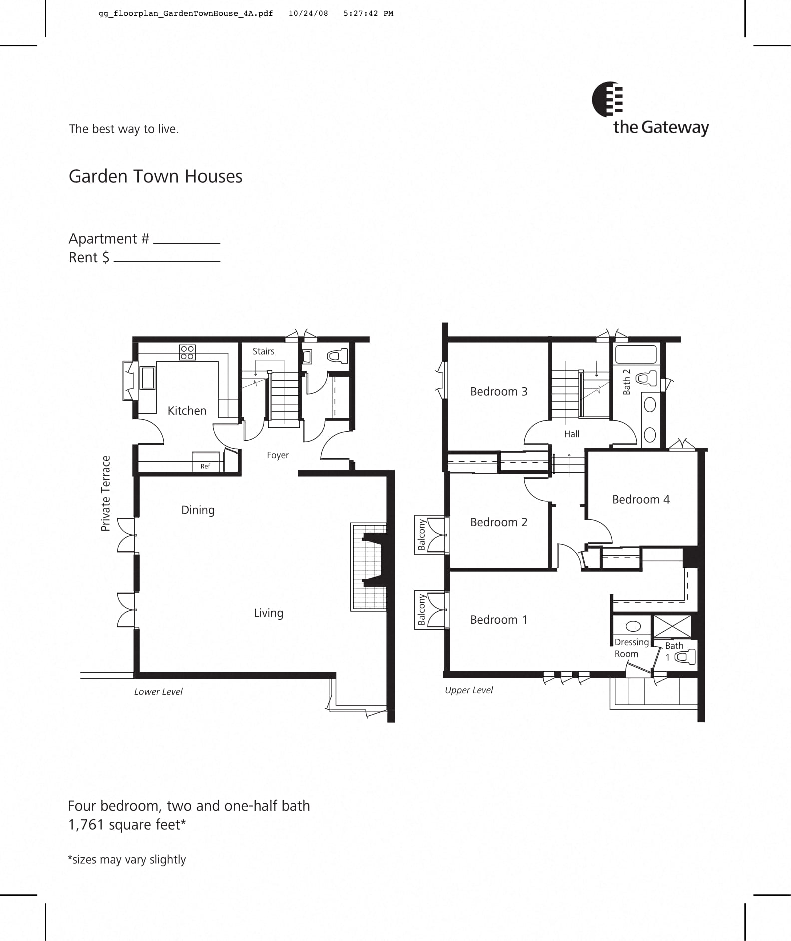 Town house floor plan 1761 sf