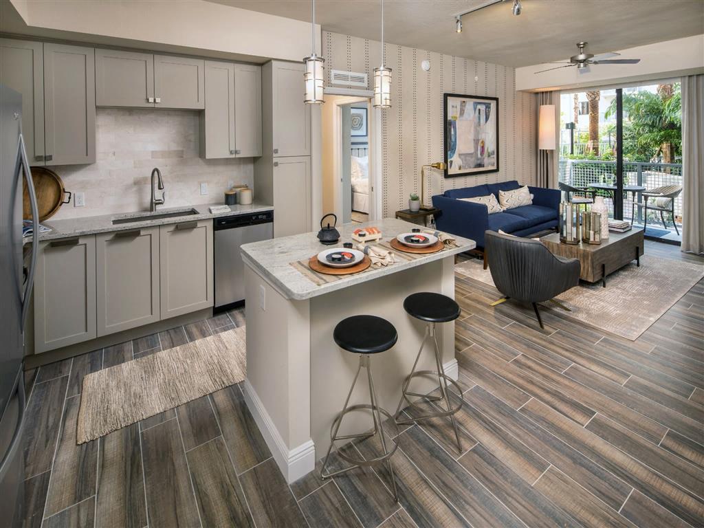 updated kitchen with breakfast bar