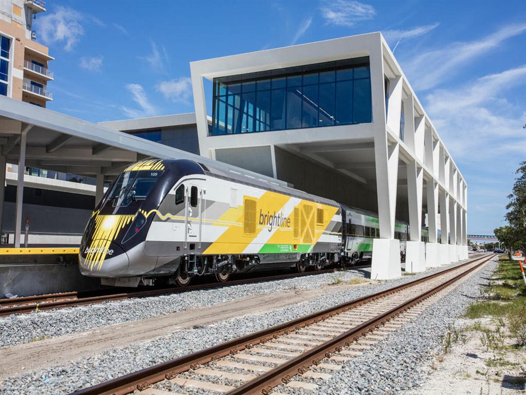 The Brightline train stops right across the street