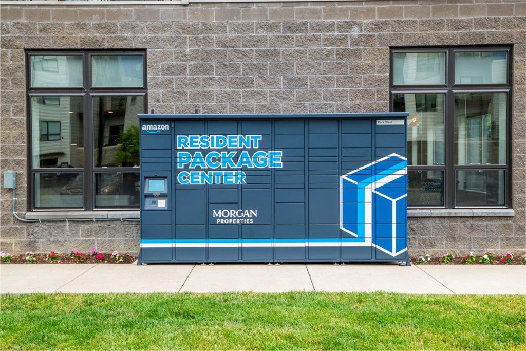 a container outside of the resident package center outside of a building