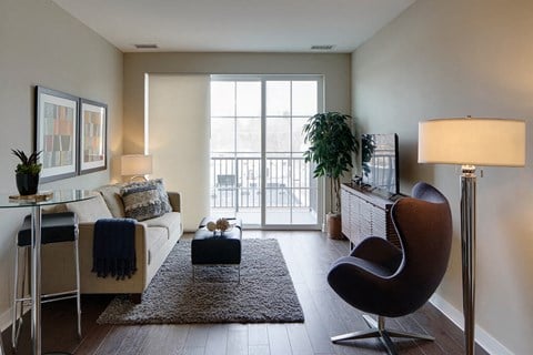 Spacious Living Room With Plank Flooring at Marq on Main, Lisle, IL, 60532