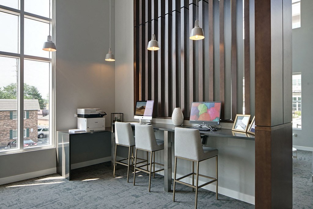 Resident Business Center With Computer And Printer at Marq on Main, Illinois, 60532
