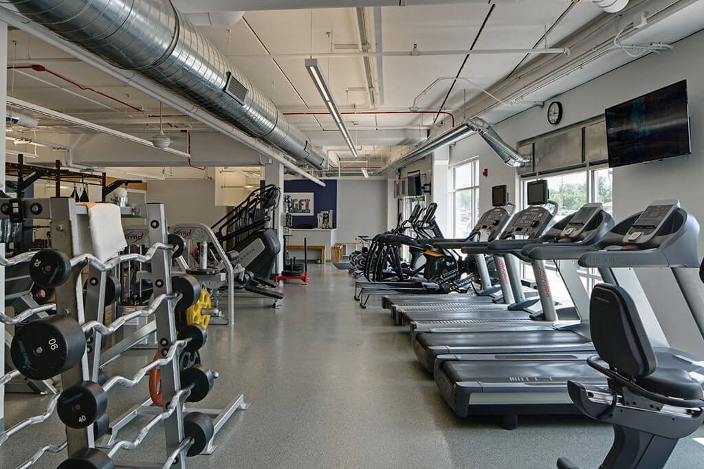 Fitness Center With Modern Equipment at Marq on Main, Illinois