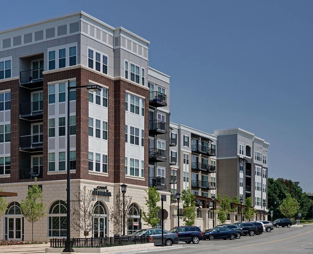 Five Story Mid-rise Building With Retail at Marq on Main, Lisle, IL
