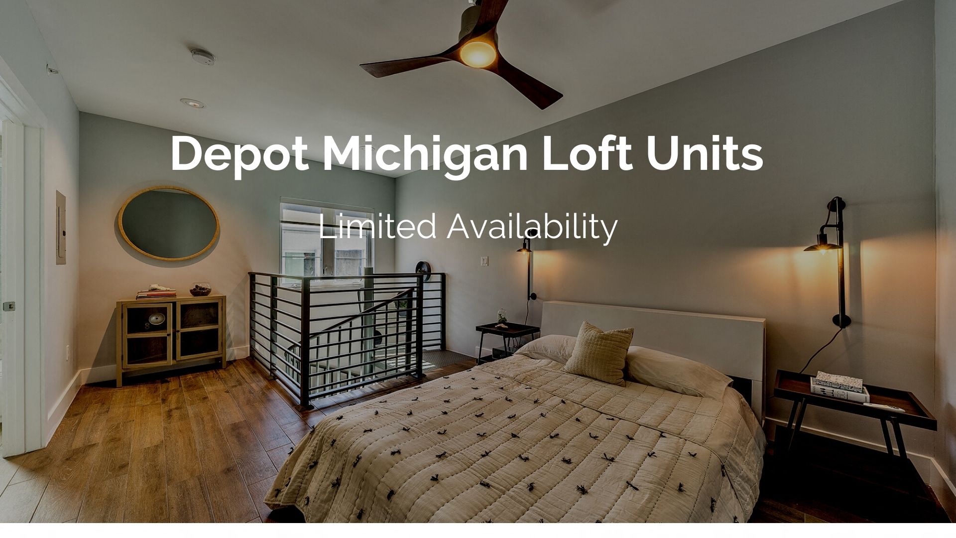 a bedroom with a bed and a ceiling fan reddit loft units