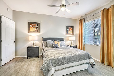 Model apartment home bedroom from a different view