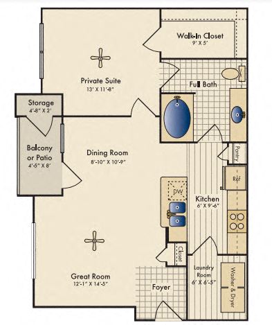 Pampa Floor Plan | 777 Sq. Ft. at Madison on the Meadow, Stafford, TX, 77477