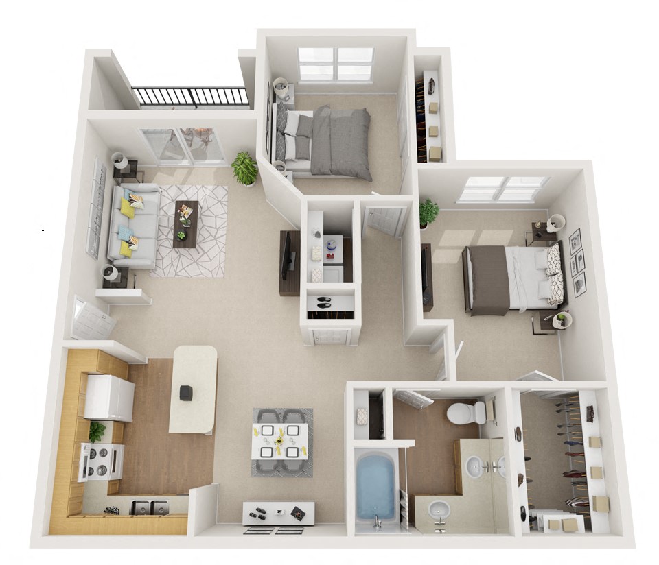 2 bedroom floor plan | Summerwind Apartment Homes Pearland TX