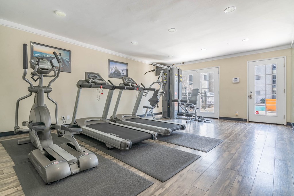 the gym is equipped with treadmills and other exercise equipment