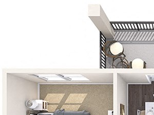 Evergreen Lenox Park - A3 - 1 bedroom and 1 bath - 3D Floor Plan Evergreen Lenox Park - A3 - 1 bedroom and 1 bath - 3D Floor Plan