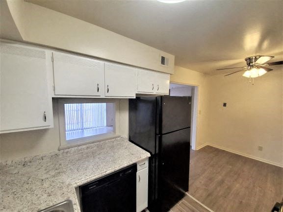 Image of a fully-equipped kitchen with energy efficient appliances.
