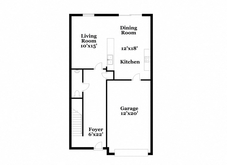 a floor plan of a house with a kitchen and a living room