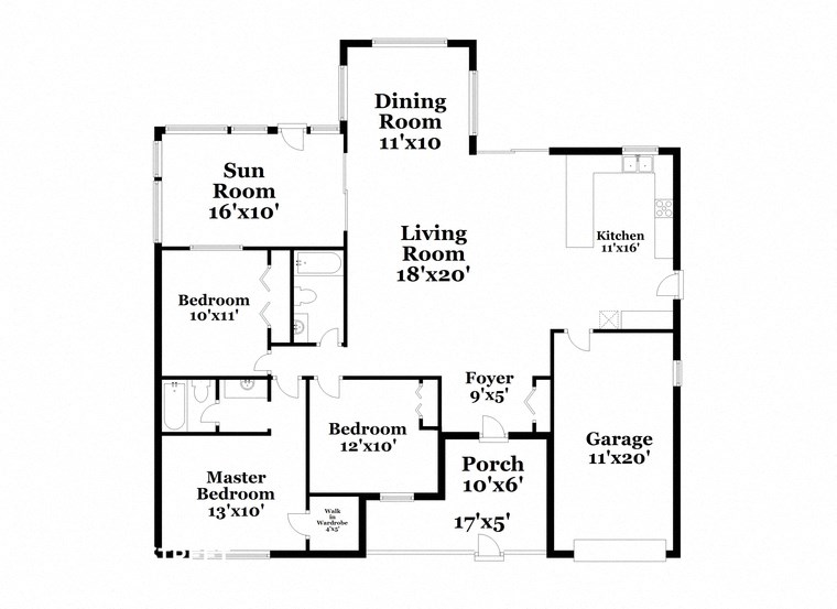 a floor plan of a house with bedrooms and a living room