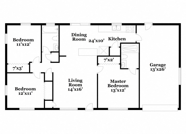 a floor plan of a house with bedrooms and a living room