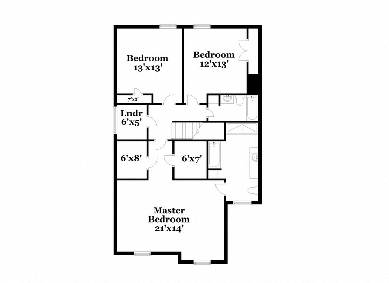 a floor plan of a house with an open floor plan with bedrooms and a master