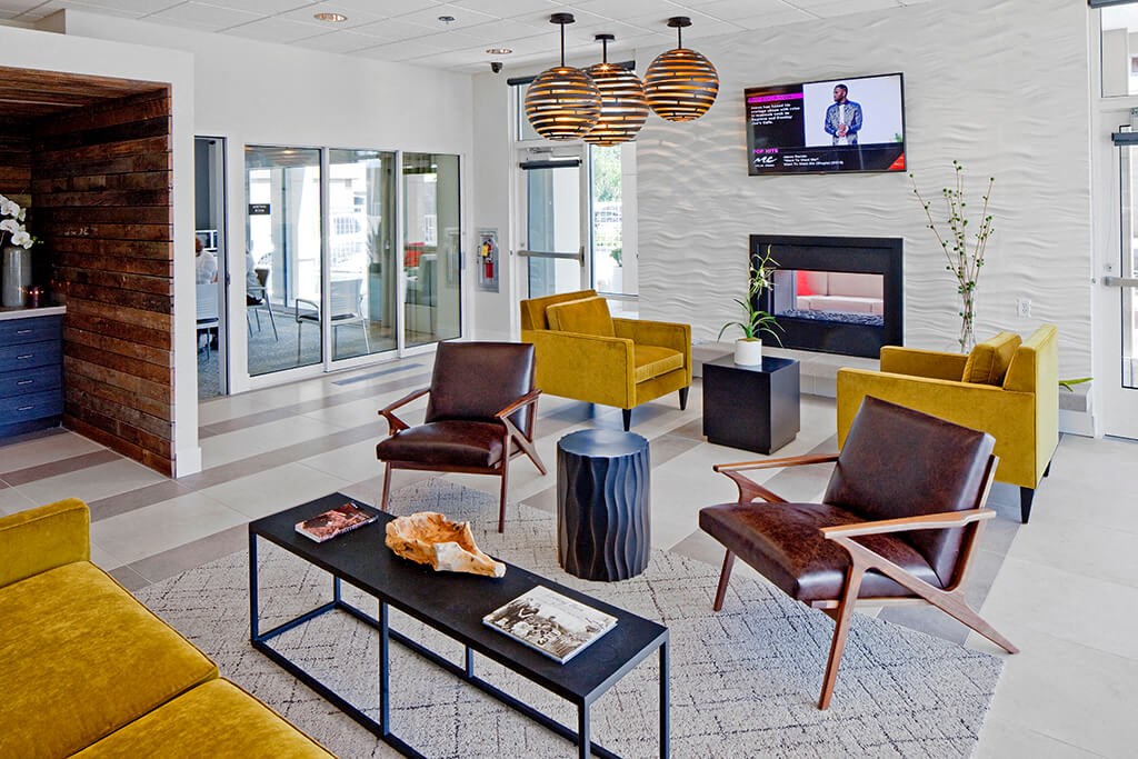 Clubroom With Smart Tv And Fireplace at Riverwalk, Eugene, OR