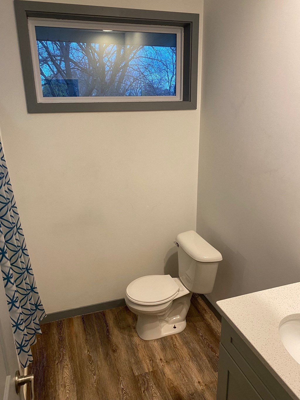 a bathroom with a toilet and a window