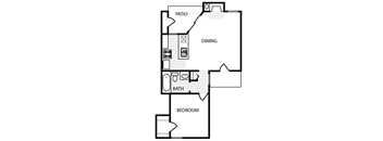 1 bed 1 bath A floor plan at Overton Park Apartments, Dallas, TX, 75216