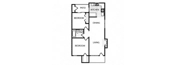 2 bed 1 bath floor plan at Overton Park Apartments, Dallas, 75216