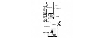 2 bed 2 bath floor plan at Overton Park Apartments, Dallas, Texas