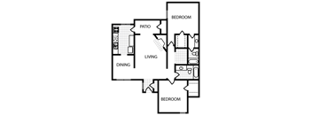 2 bed 2 bath floor plan B at Overton Park Apartments, Texas