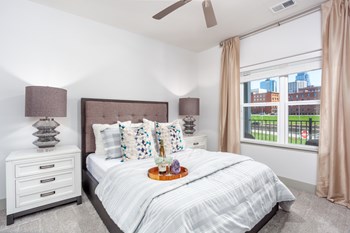 Large bedroom with ceiling fan