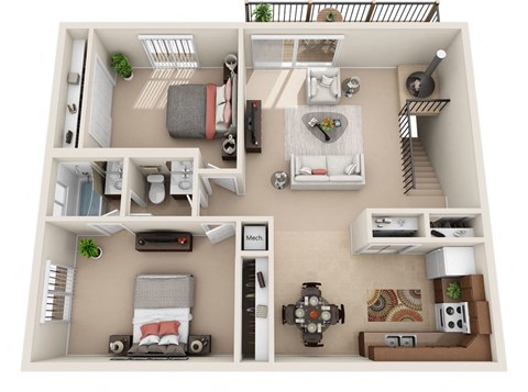 B Floor Plan at Foxboro Apartments, Wheeling, IL