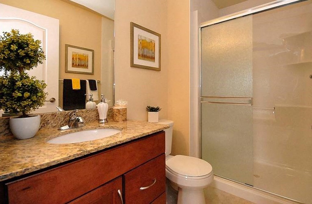 a bathroom with a sink toilet and a shower