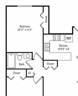2 Bed 1 Bath 846 square feet floor plan