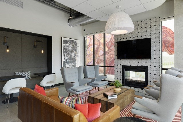 Fireplace Lounge at Lyndy Apartments, Minnesota, 55408