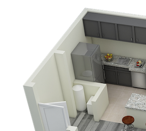 3D-1BR_720 A1 One Bedroom One Bath Apartment 720 with model furnishings`