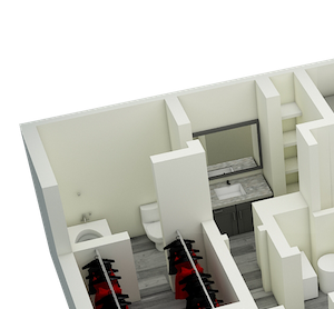 3D-1BR_780 A2 One Bedroom One Bath Apartment 780 sq ft with model furnishings