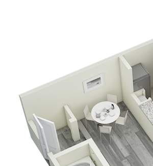 3D-2BR_1110 B2 Two Bedroom Two Bath Apartment 1110 sq ft with model furnishings