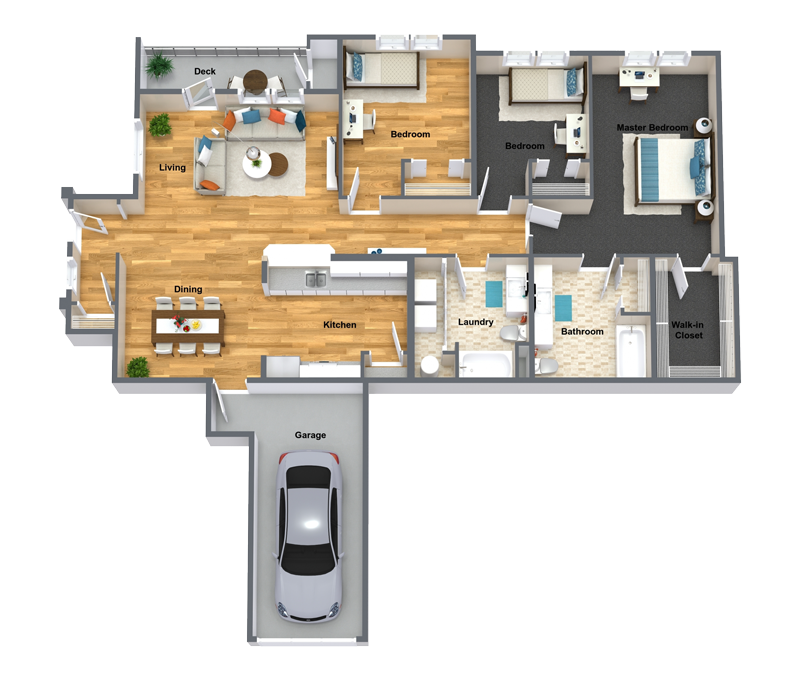 Bordeaux Three Bed Two Bath Floor Plan Bordeaux Three Bed Two Bath Floor Plan at The Brix Apartments, Washington, 99037