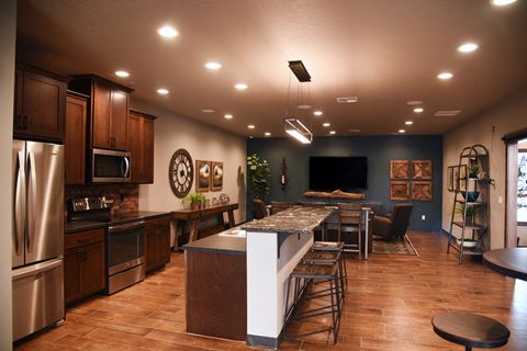 Equipped Kitchen In Clubhouse at The Brix Apartments, Spokane Valley, 99037