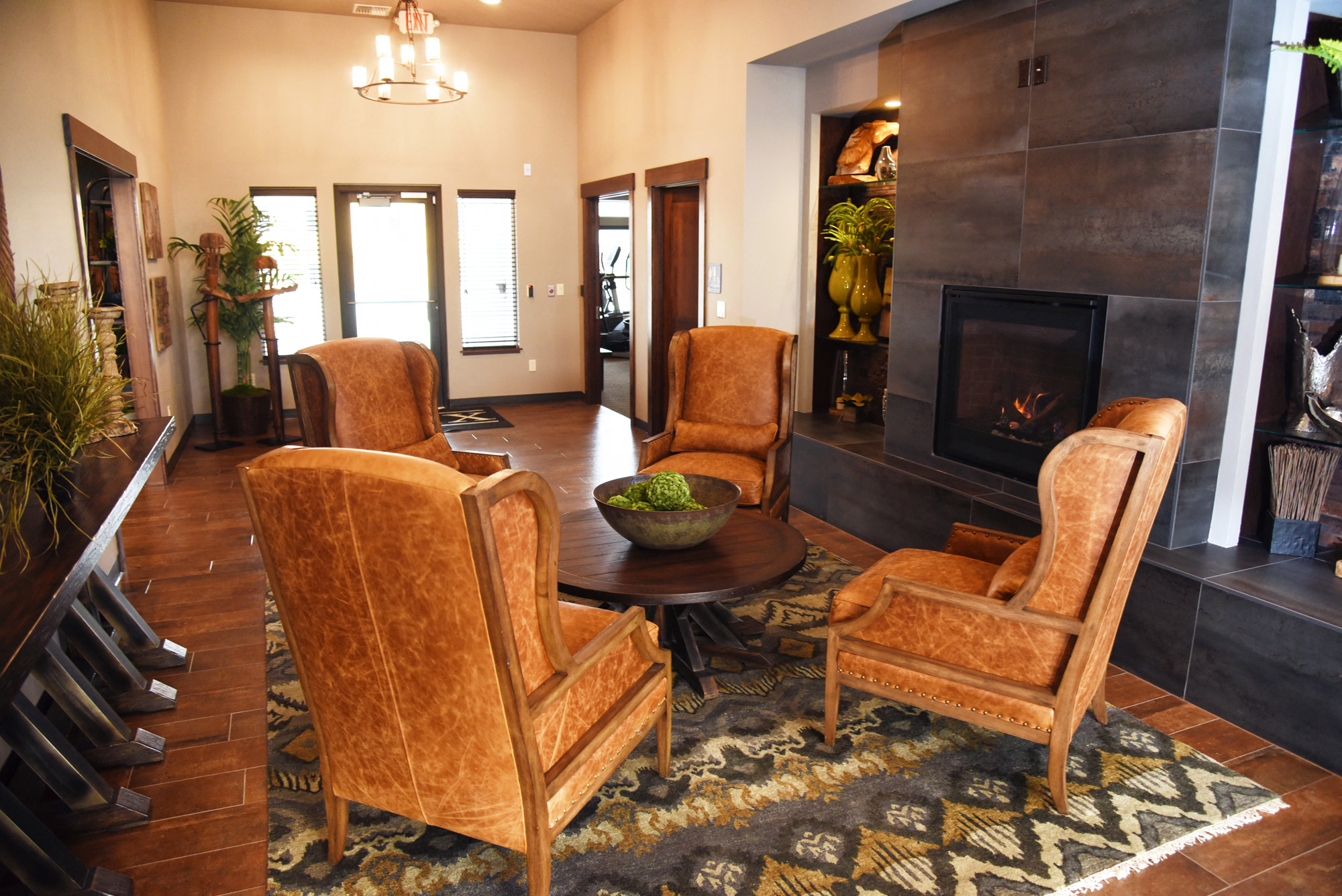 Lobby Area With Fireplace at The Brix Apartments, Washington