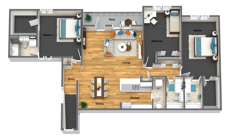 Pinot Grigio Three Bed Three Bath Floor Plan Pinot Grigio Three Bed Three Bath Floor Plan at The Brix Apartments, Spokane Valley, WA, 99037