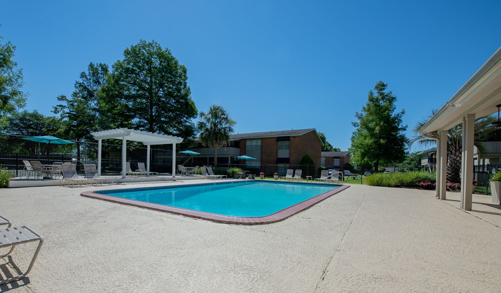 our resort style swimming pool is in front of our building