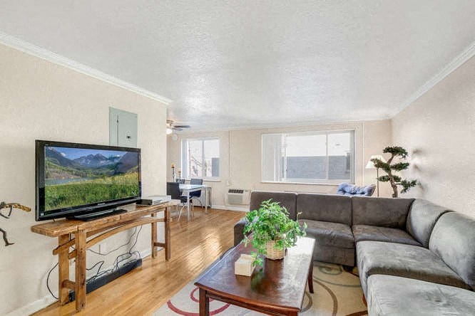 a living room with a couch and a television