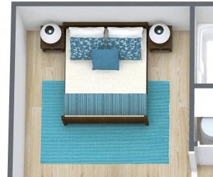 Three dimensional rendering of a two bedroom, two bathroom apartment home in Oklahoma City, Oklahoma