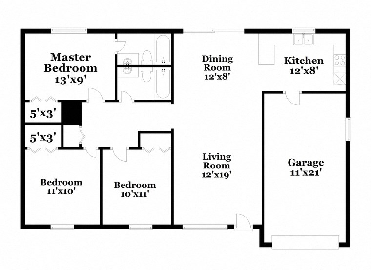 a floor plan of a house with a kitchen and a living room