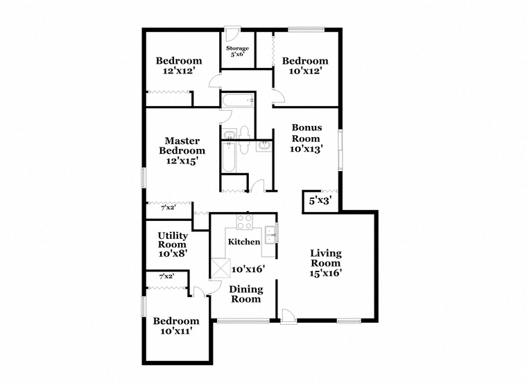 a floor plan of a house with two bedrooms and a baths
