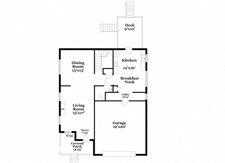 a floor plan of a house with two bedrooms and two baths and a garage